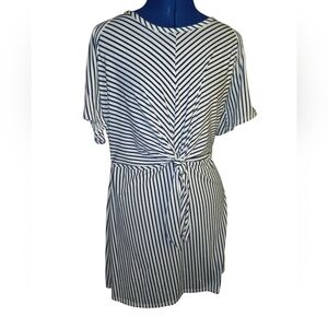 Black and White Striped Sinched At The Waist Dress